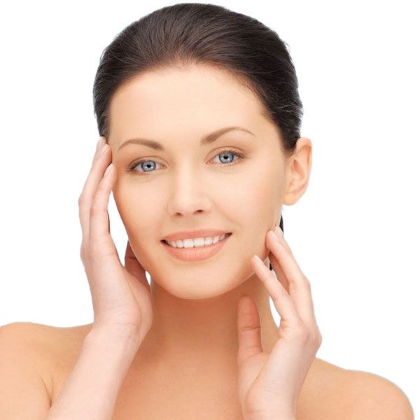 Beautiful woman holding hands to face